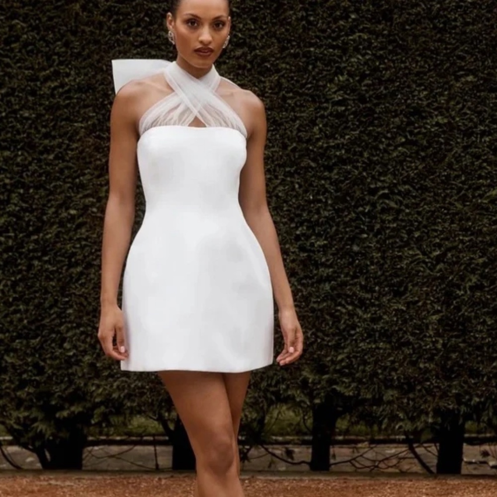 Meshki Maryam Tulle Bow Mini Dress - White (perfect for brides!)